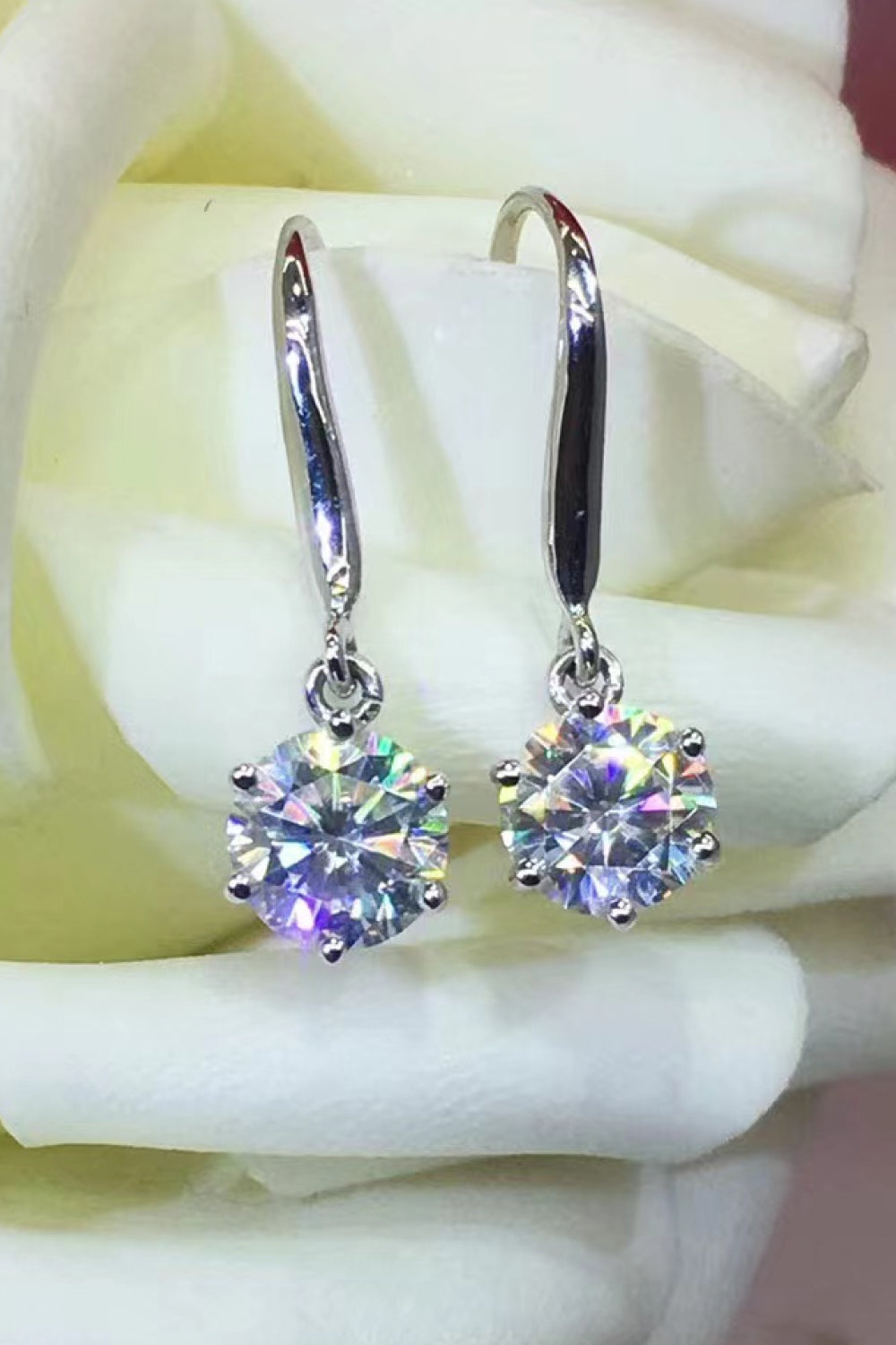 2 Carat Moissanite 6-Prong Drop Earrings-Street 360-Silver-One Size-Urbanheer