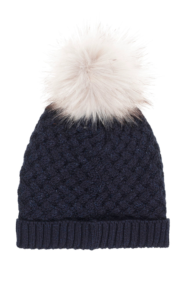 Ubs2 Girls Hat In Braided Tricot In Navy Color. Pompon-UBS2-Urbanheer