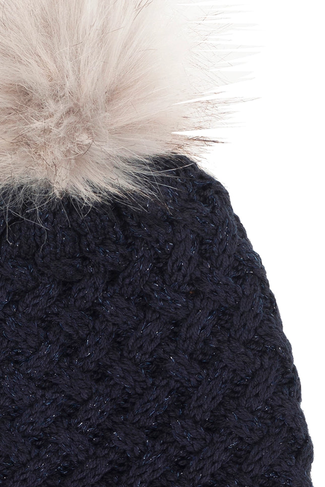 Ubs2 Girls Hat In Braided Tricot In Navy Color. Pompon-UBS2-Urbanheer