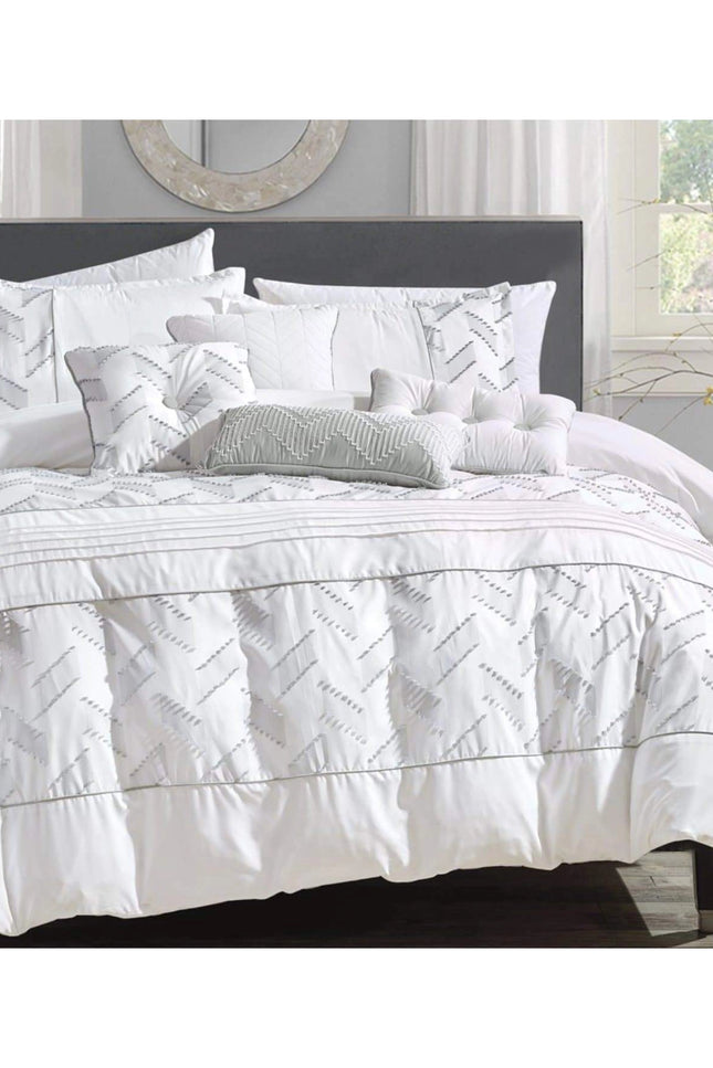 Atiya Contemporary Jacquard White Comforter Set - 7 Piece Set.-linen mart-King-Urbanheer