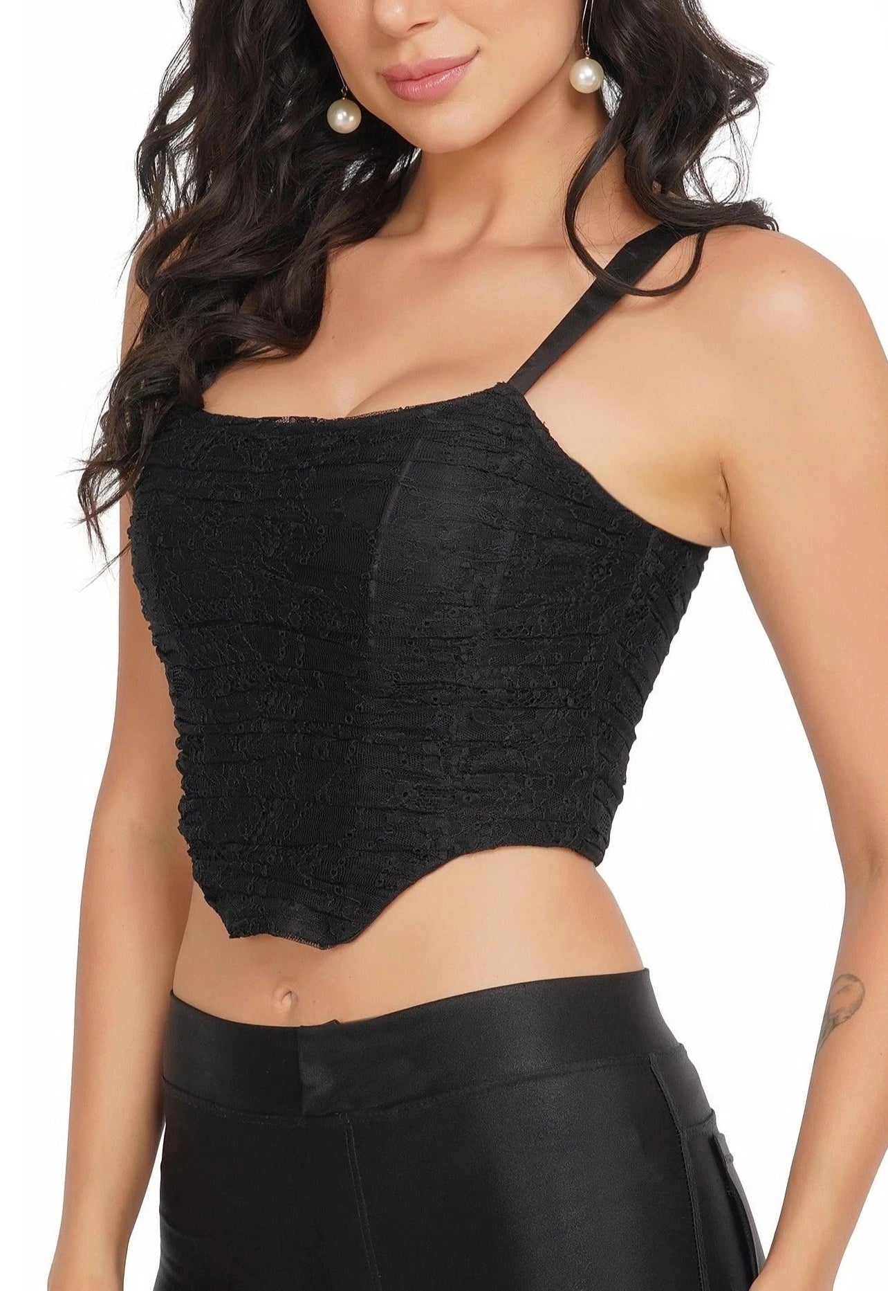 Devon Black Lace Corset Top.-lace and beads-UK 6-Urbanheer