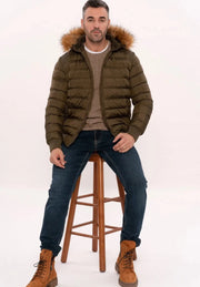 Khaki Fur Hooded Men'S Puffer Coat-Clothing - Men-Wessi-36-Navy-Urbanheer