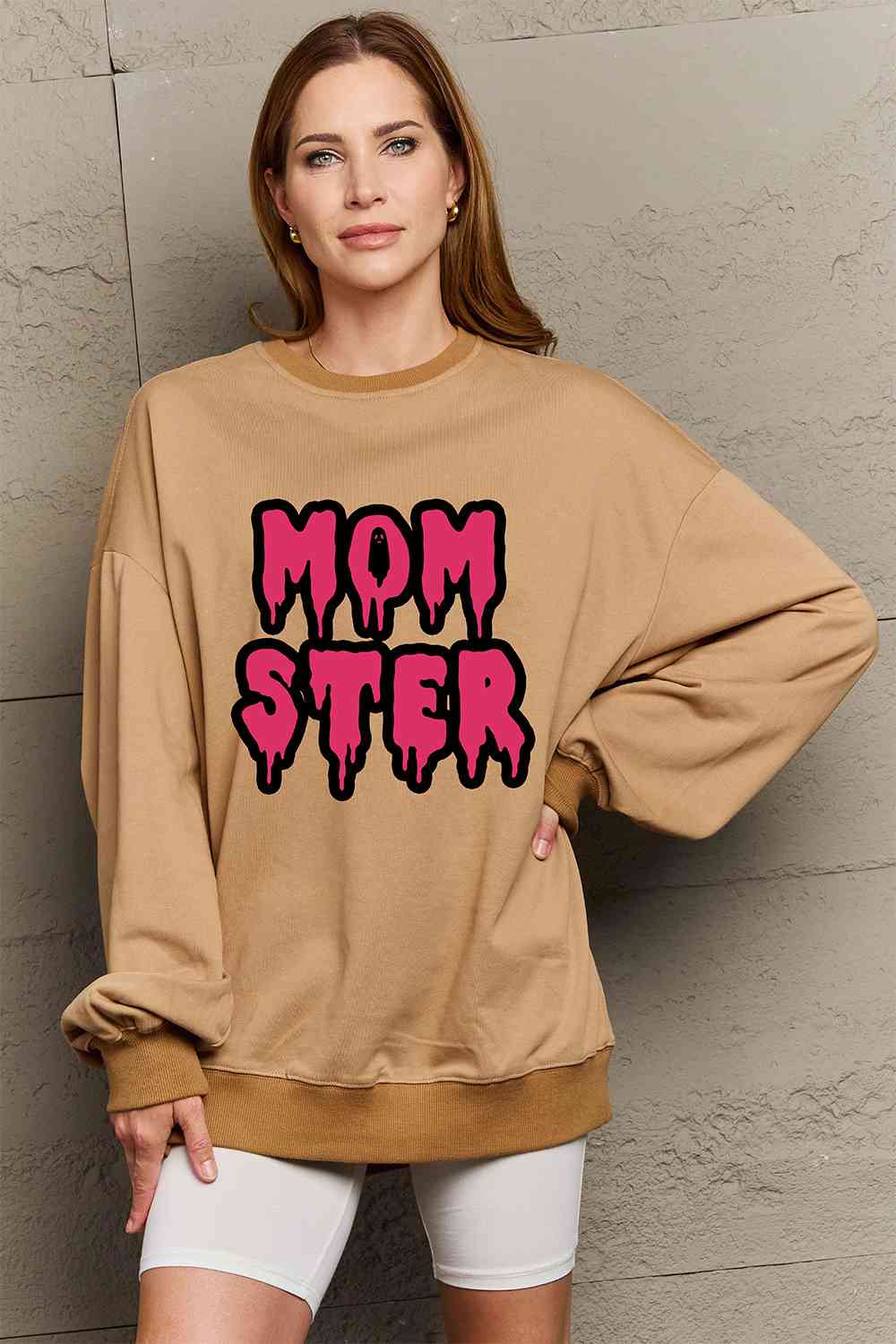 Simply Love Full Size Mom Ster Graphic Sweatshirt-Street 360-Khaki-S-Urbanheer