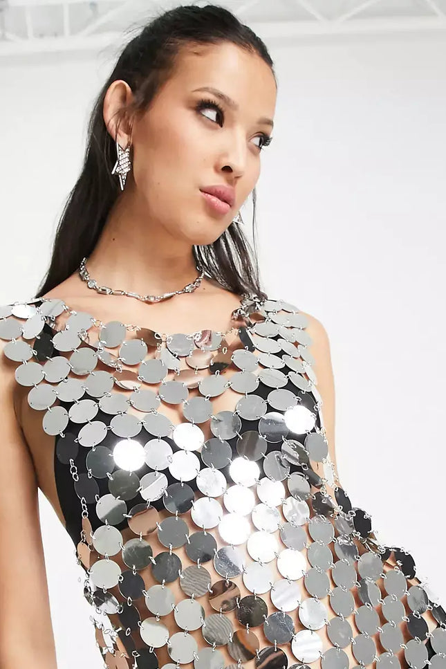 Trixie Silver Disc Sequin Mini Dress-Amy Lynn-Urbanheer