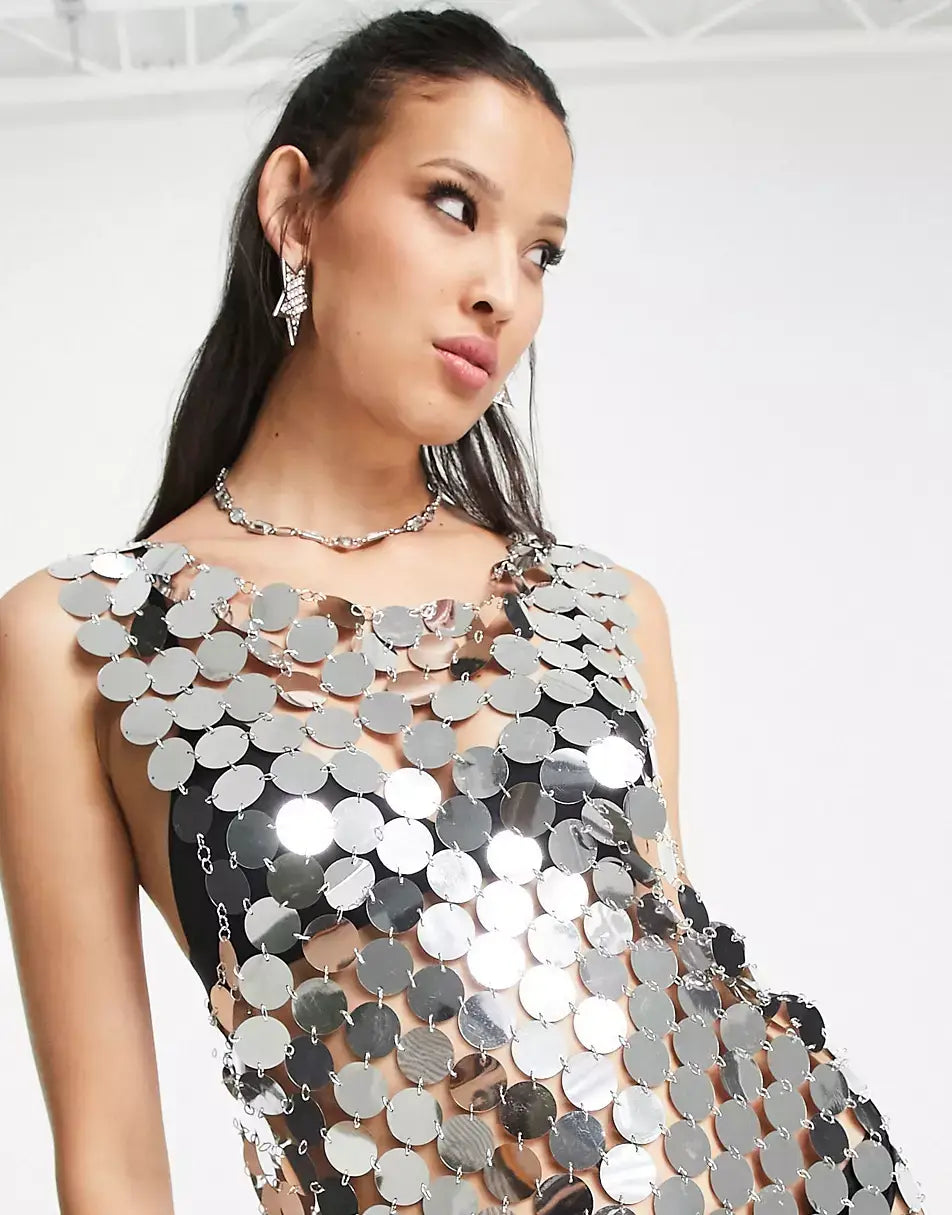 Trixie Silver Disc Sequin Mini Dress-Amy Lynn-S-Silver-Urbanheer