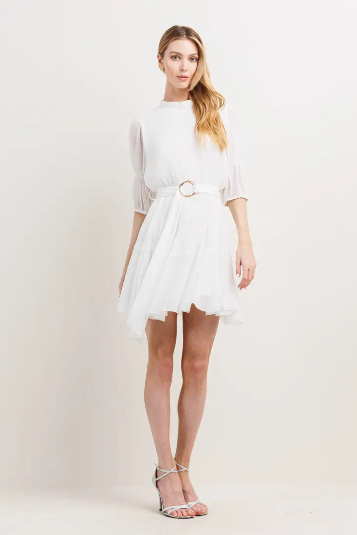 Pleats Effect Body Puff Sleeve Mini Dress-Neon Blush-S-Urbanheer