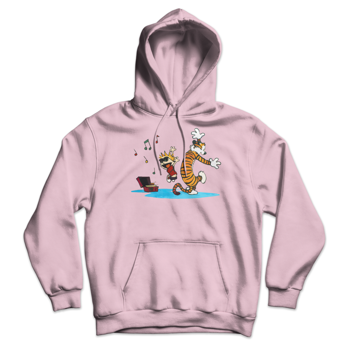 Calvin and Hobbes Dancing with Record Player Unisex Hoodie-Hoodie-Art-O-Rama-Light Pink-S-Urbanheer