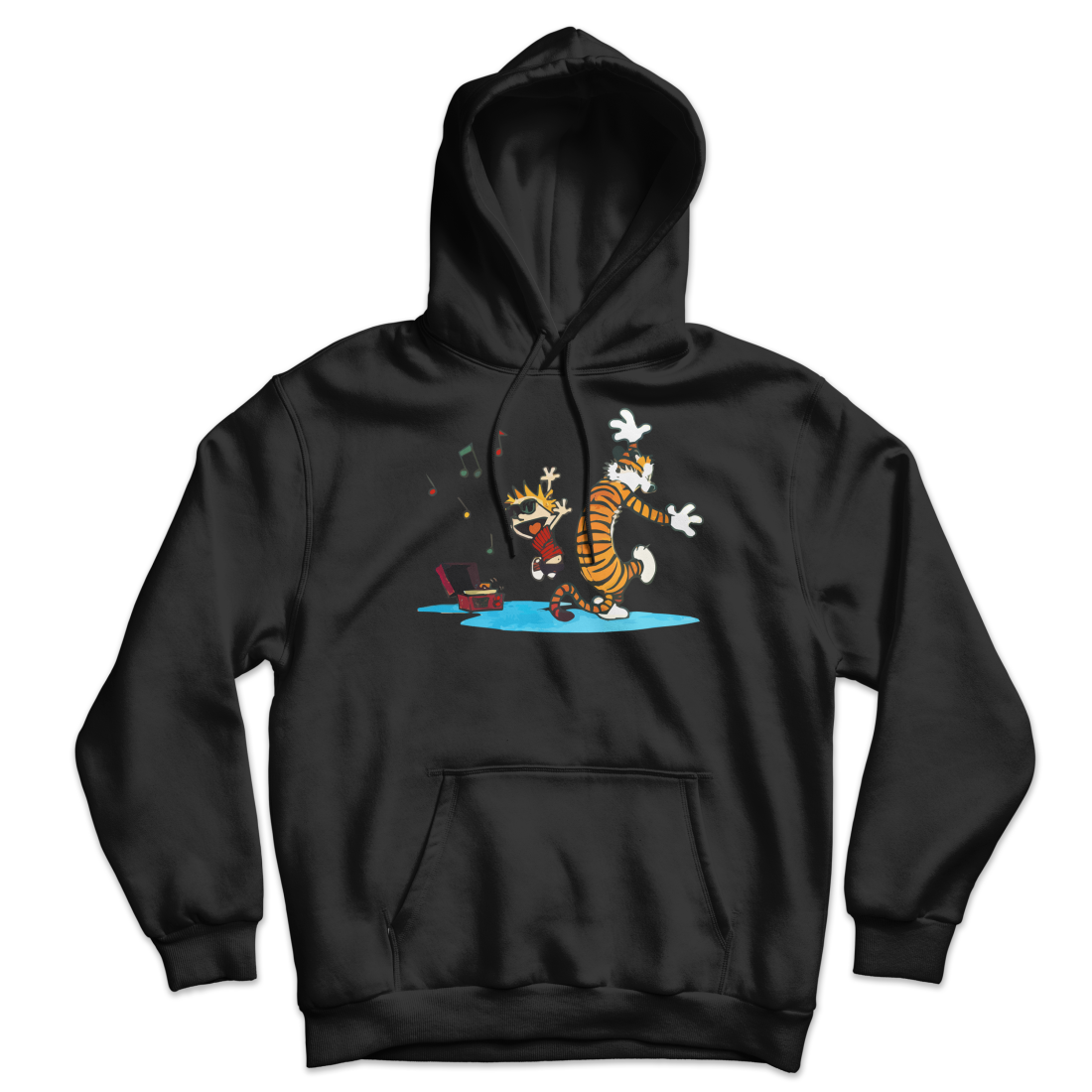 Calvin and Hobbes Dancing with Record Player Unisex Hoodie-Hoodie-Art-O-Rama-Black-S-Urbanheer