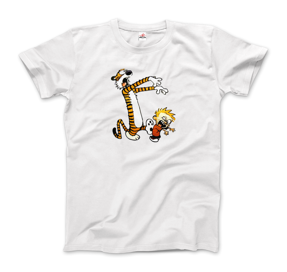 Calvin and Hobbes Playing Zombies T-Shirt-Art-O-Rama Shop-Men (Unisex)-White-S-Urbanheer