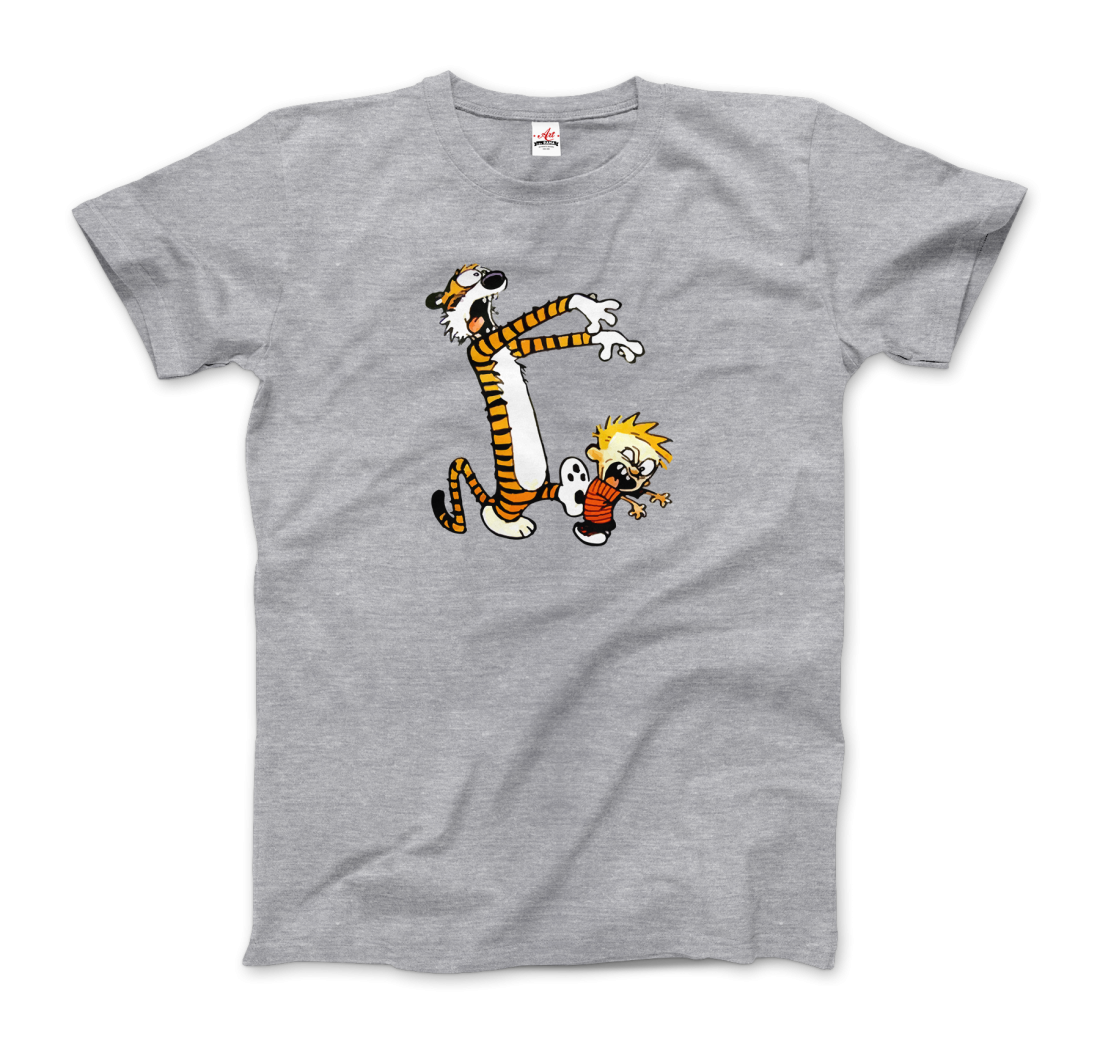 Calvin and Hobbes Playing Zombies T-Shirt-Art-O-Rama Shop-Men (Unisex)-White-S-Urbanheer