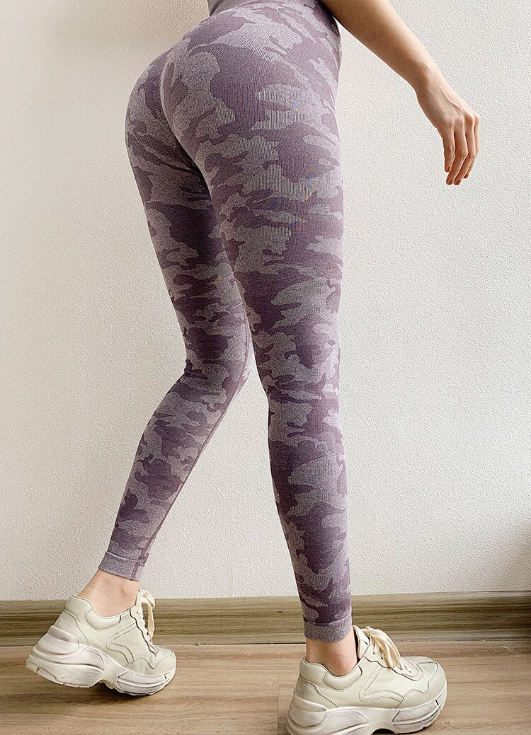 Camo Seamless Workout Sport Leggings-Clothing - Women-UHXA-Black Grey-XS-Urbanheer