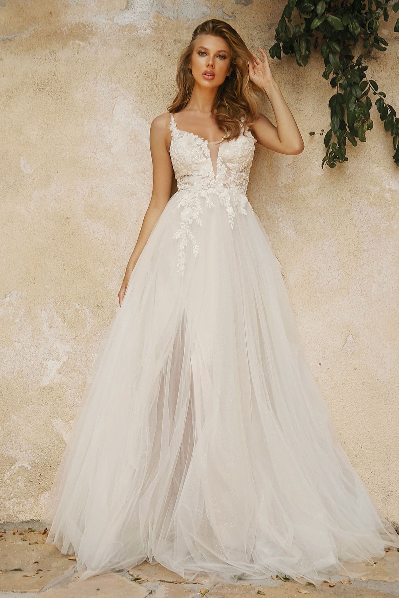 Ladivine CB072W Layered A Line Tulle Bridal Gown, Off White / 2