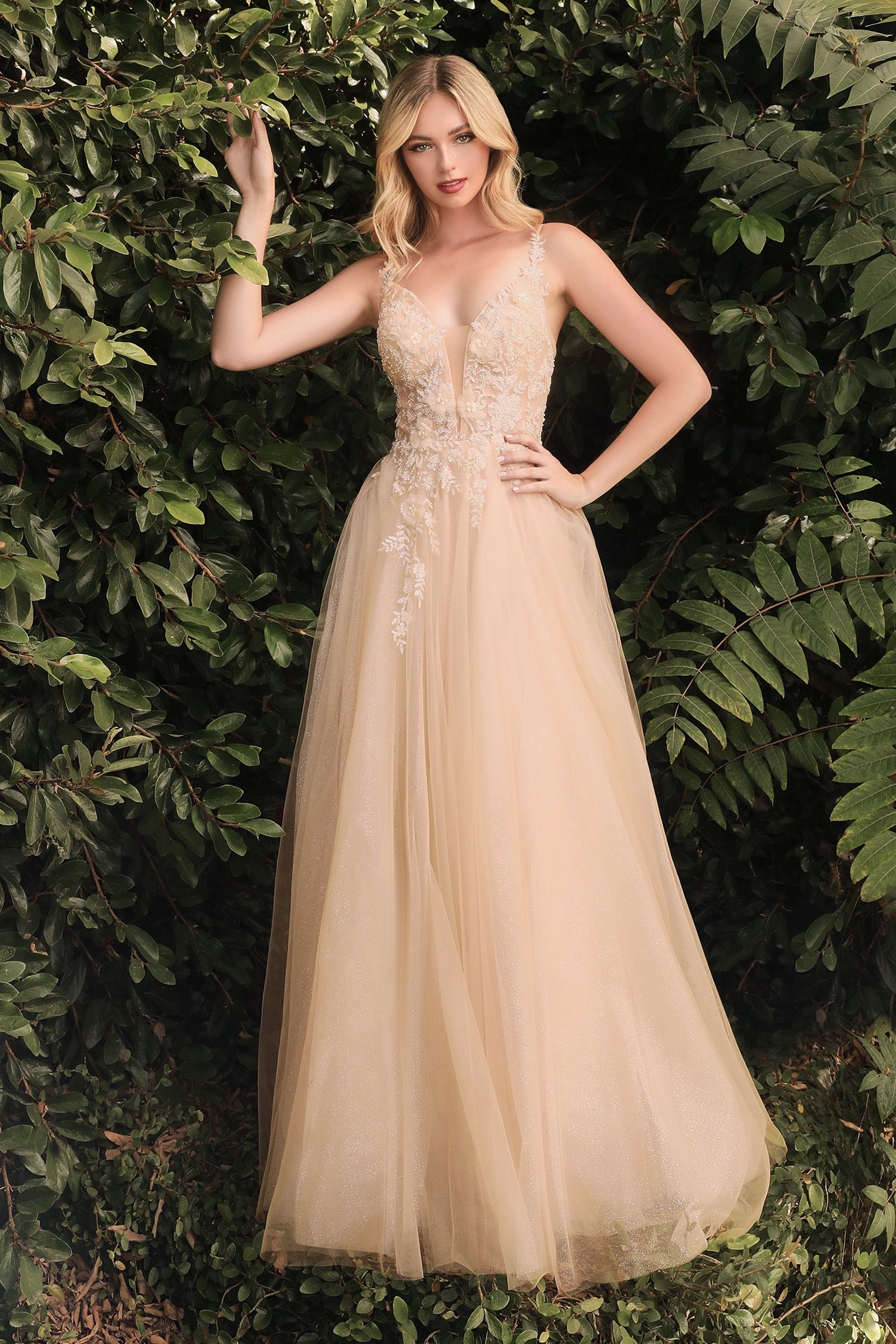 Floral A-Line Gown-Evening-Tux-USA-6-Champagne-Urbanheer