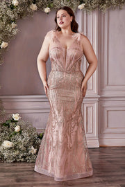 Fitted Glitter And Feather Gown-Evening-Tux-USA-18-Rose Gold-Urbanheer
