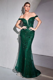 Fitted Off The Shoulder Embellished Gown-Evening-Tux-USA-4-Emerald-Urbanheer