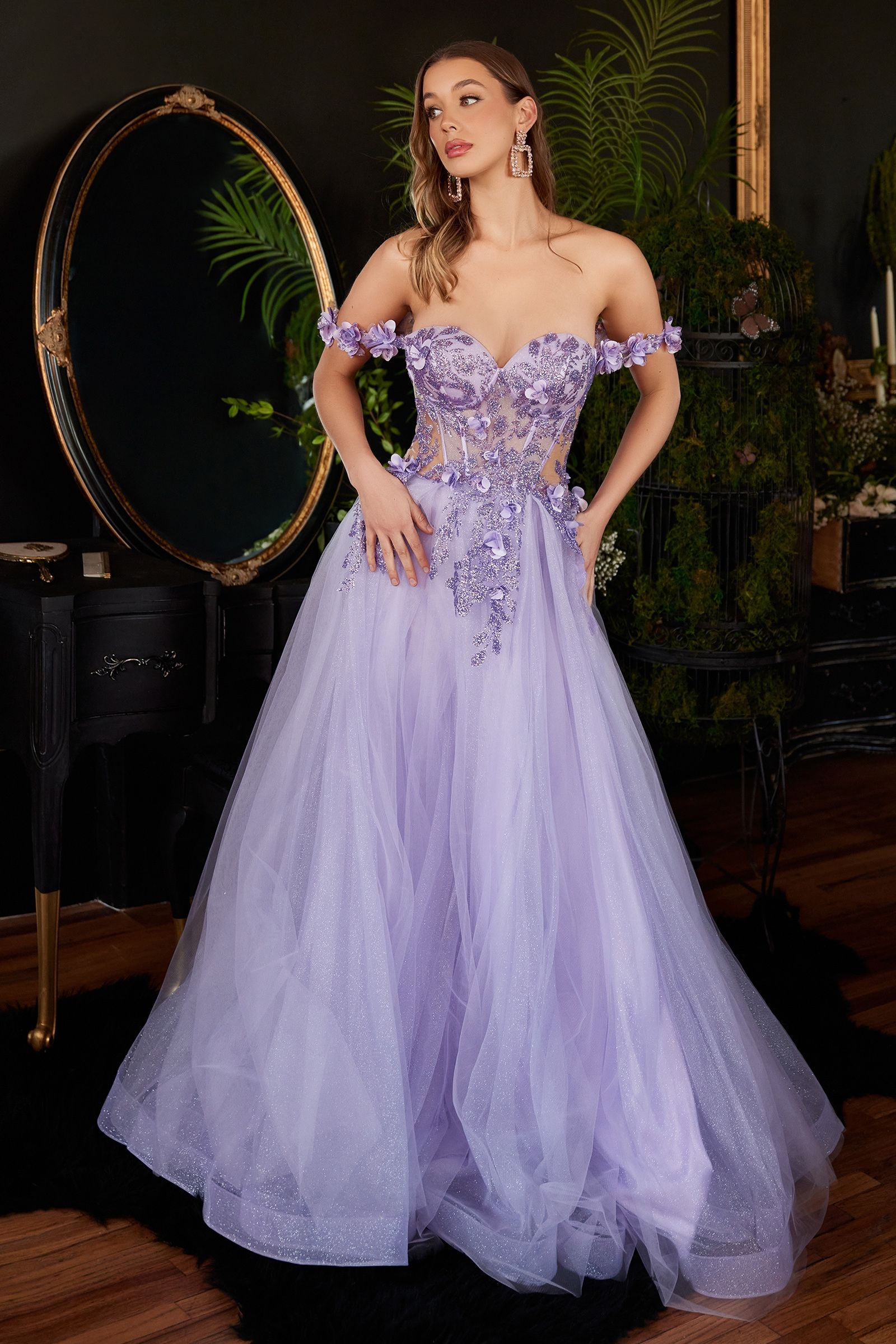 Floral Applique Corset Tulle Ball Gown-Nightgown-Tux-USA-2-Lavender-Urbanheer