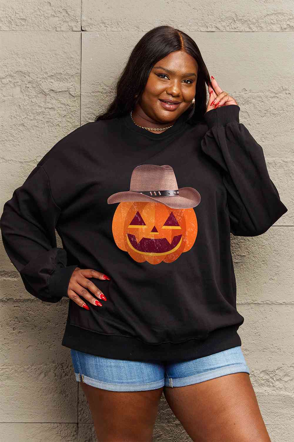 Simply Love Full Size Graphic Dropped Shoulder Sweatshirt-Street 360-Black-S-Urbanheer