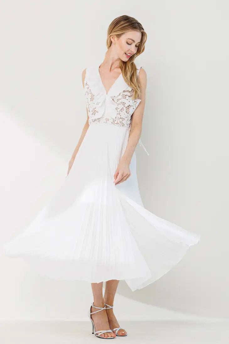 Pleat Detail Fabric Mix Midi Dress-Neon Blush-S-Urbanheer