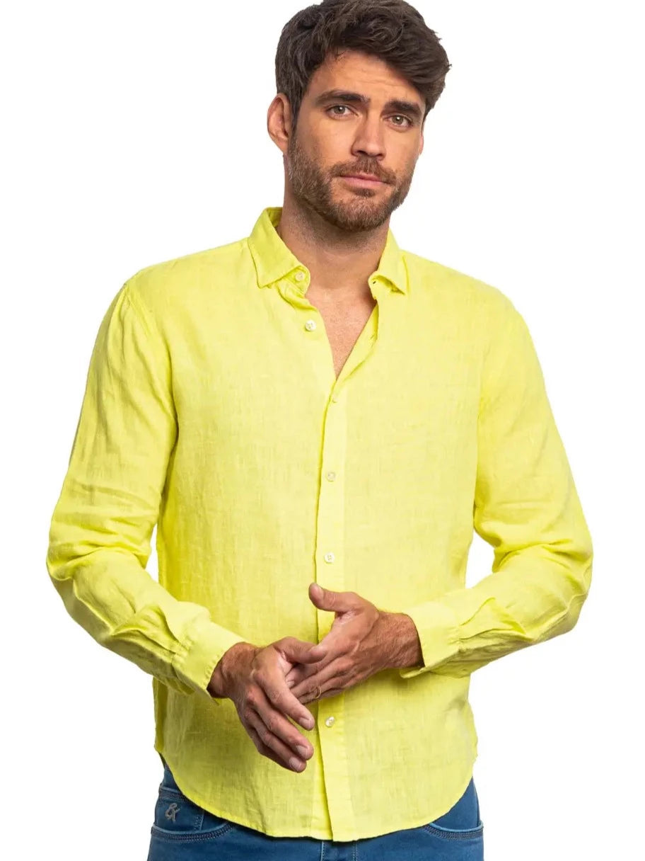 Linen Button Down Shirt - Yellow-Clothing - Men-Eight X-M-Urbanheer