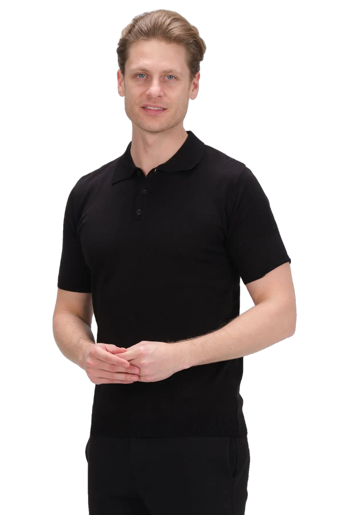Knitted Polo Tee - Black
