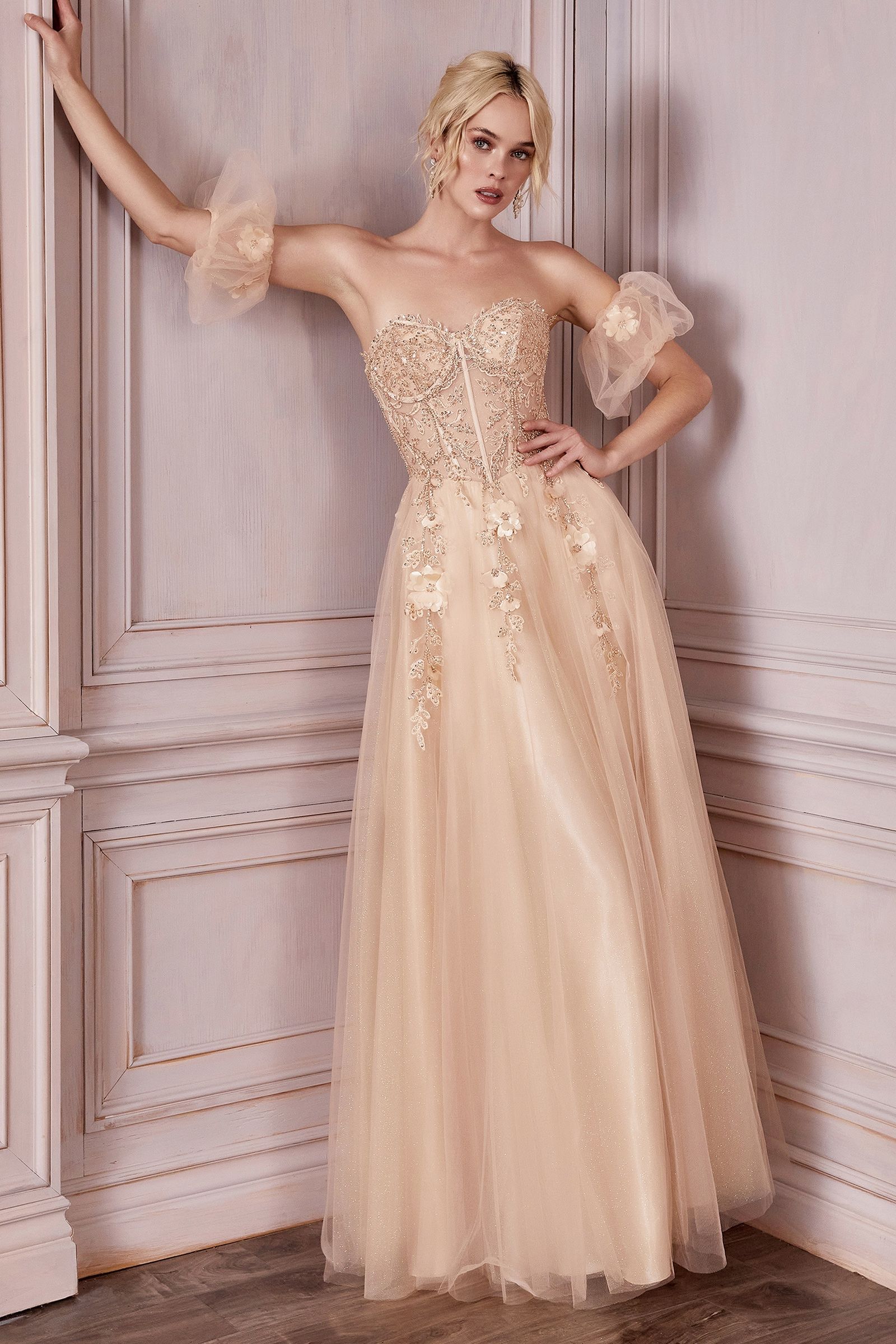 Strapless Layered Tulle Gown-Nightgown-Tux-USA-XS-Champagne-Urbanheer