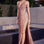 Strapless Satin Deep V-neck Sexy Laced Back Bodice Mermaid Shape Leg Slit Prom & Sexy Bridesmaid Dress CDCD281-0