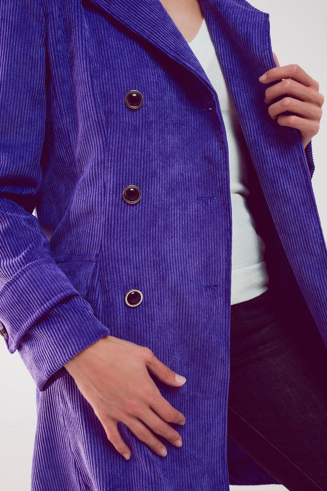 Longline Blazer With Vintage Buttons In Purple Cord-Clothing - Women-Q2-Urbanheer