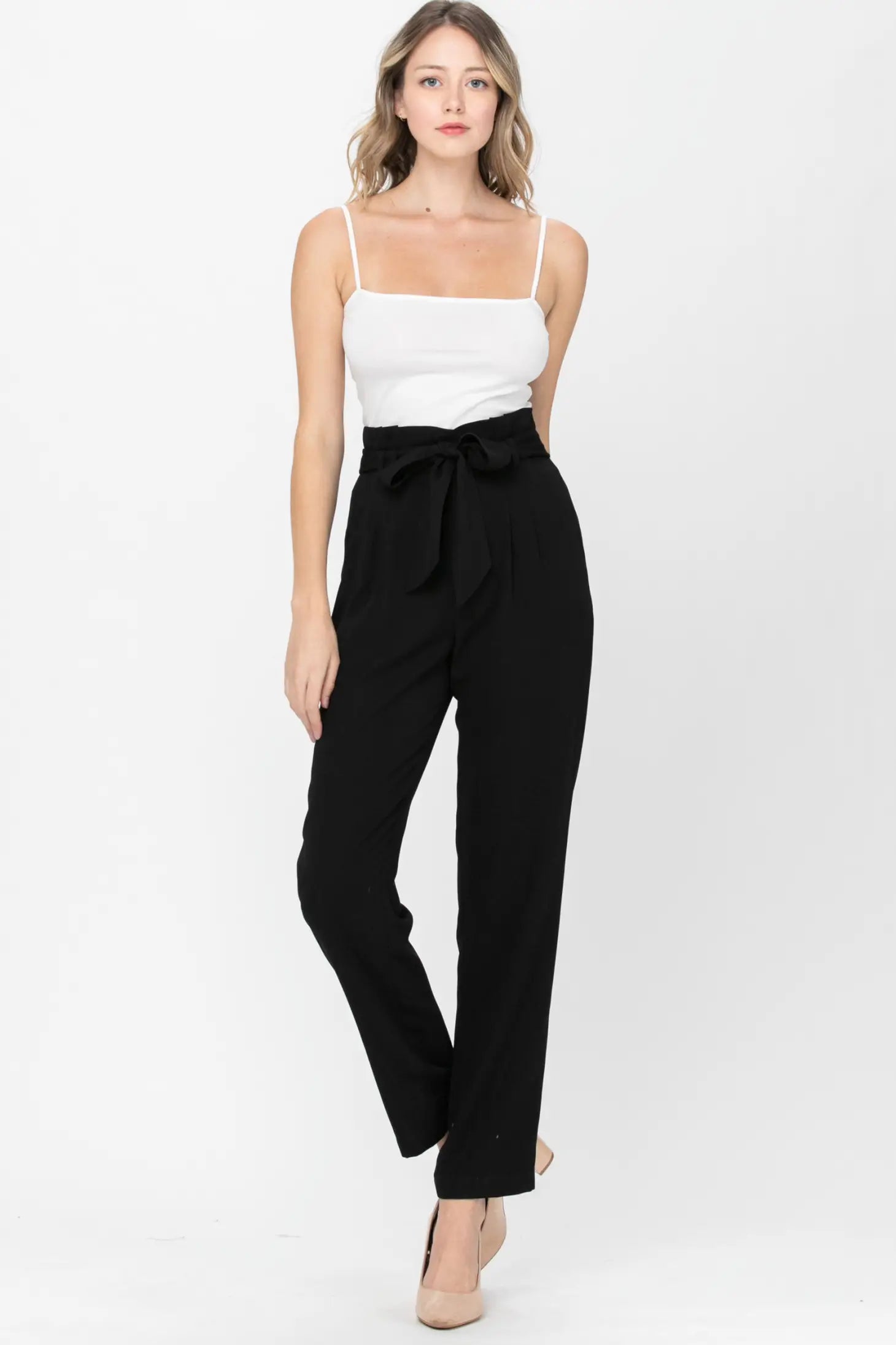 Belted Detail Straight Pants - Black-Neon Blush-S-Urbanheer