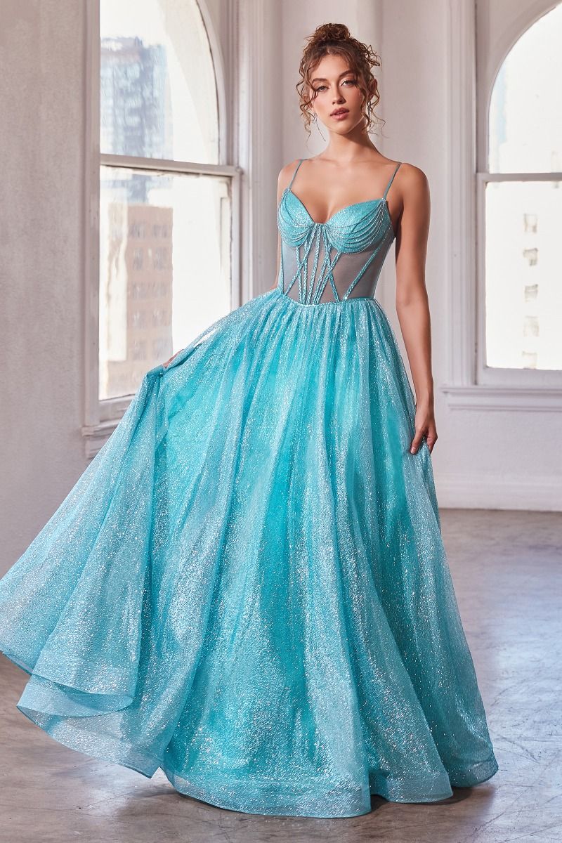 Glittered Ball Gown-Nightgown-Tux-USA-2-Aqua Blue-Urbanheer