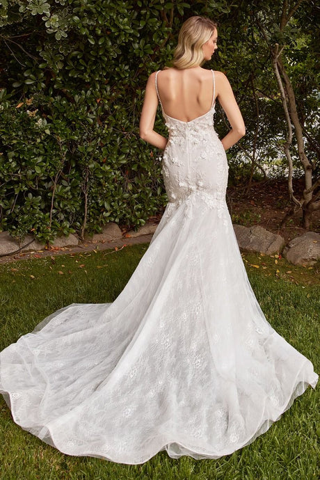 Layered Lace Mermaid Illusion V-Neck Long Wedding Dress CDCD856W-1