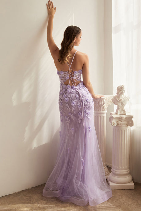 Fitted Floral Embroidered Laced Corset with Open Back Vintage Trumpet Silhouette Long Evening & Prom Dress CDCD995-1