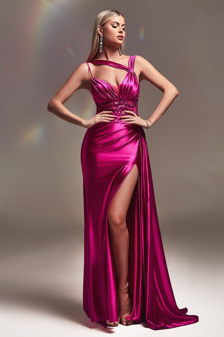 Fitted Satin Luxury Gala & Evening Prom Ball Gown Lace Detail One Shoulder Cute Sexy Formal Gown Plunging Neck Bodice CDCDS415-5
