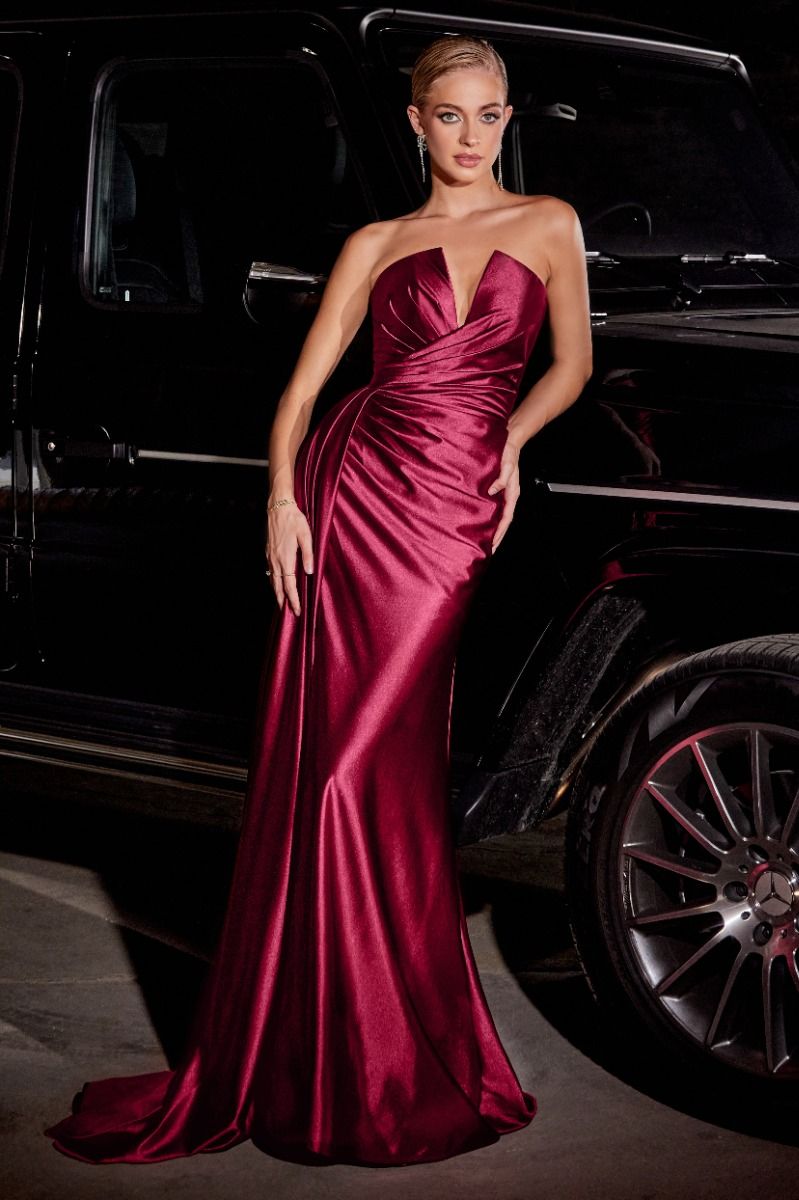 Strapless Satin Dress-Nightgown-Tux-USA-2-Burgundy-Urbanheer