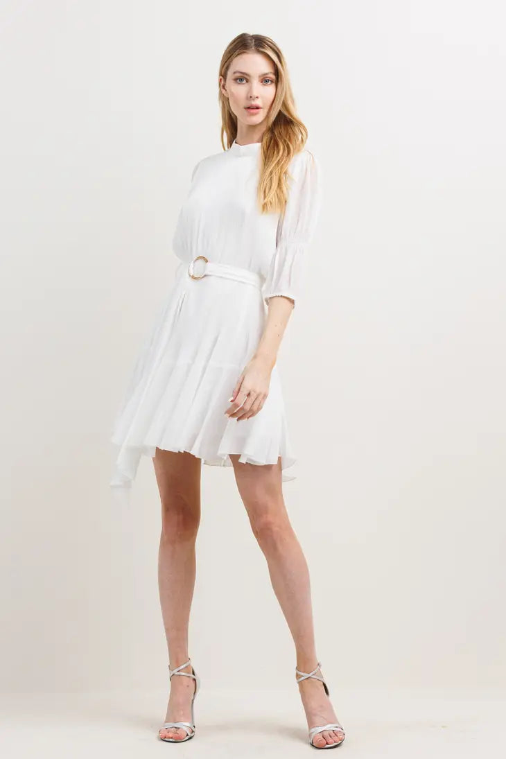 Pleats Effect Body Puff Sleeve Mini Dress-Neon Blush-S-Urbanheer