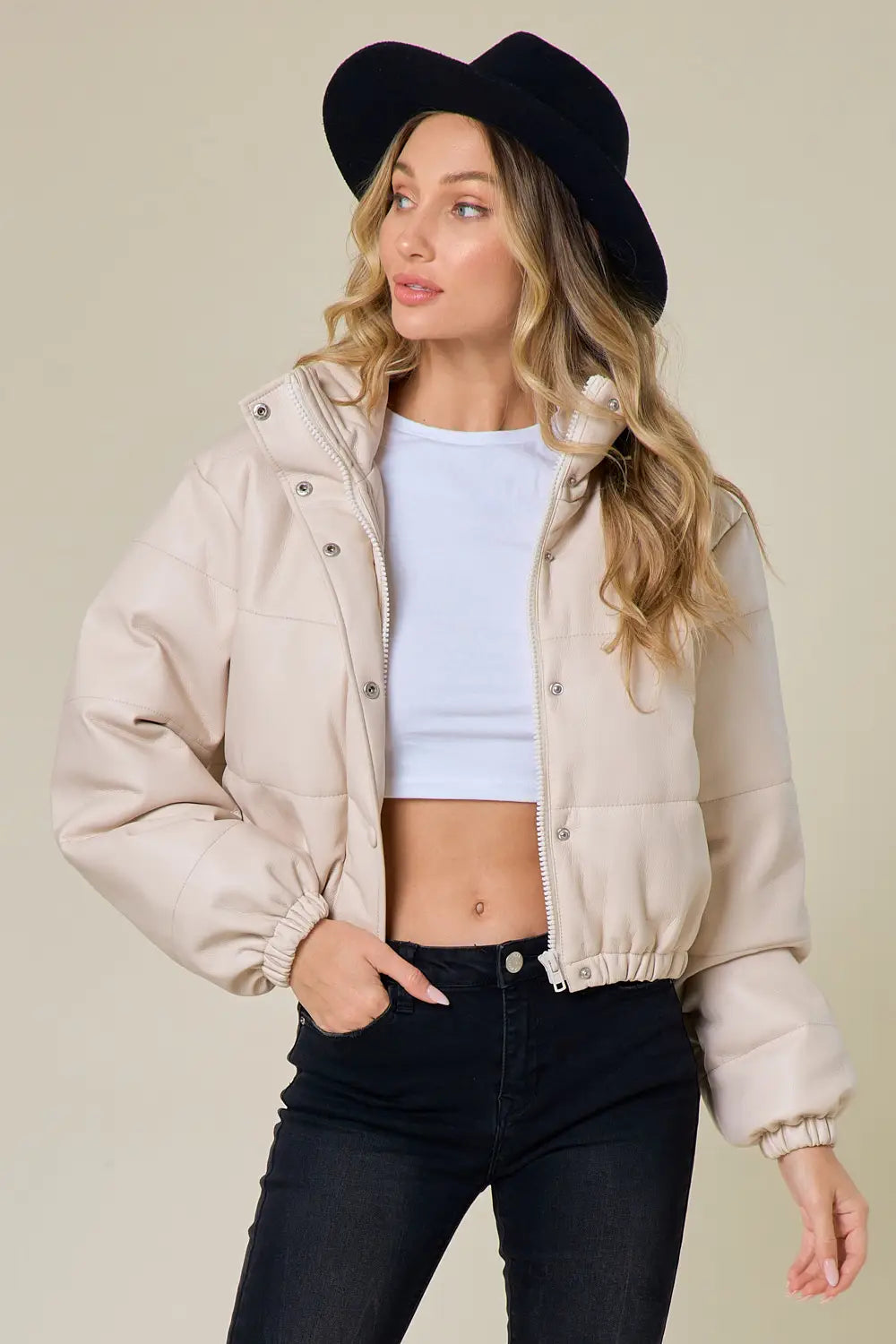 Cream Leather Puffer Jacket-Saints & Hearts-S-Urbanheer