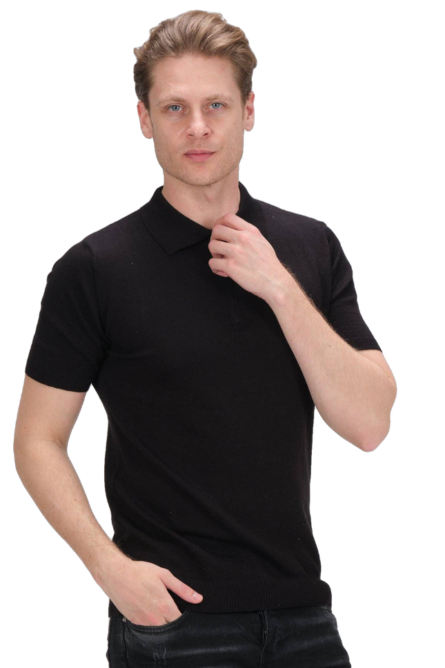 Knitted Polo Tee - Black-Ron Tomson-S-Black-Urbanheer