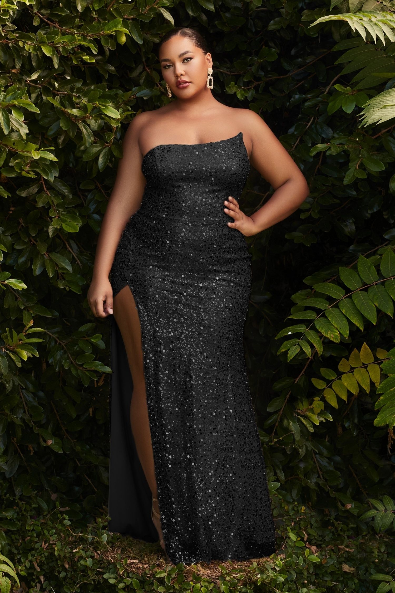 Strapless A-Symetrical Curvy Fit Sequin Gown-Evening-Tux-USA-2X-Black-Urbanheer