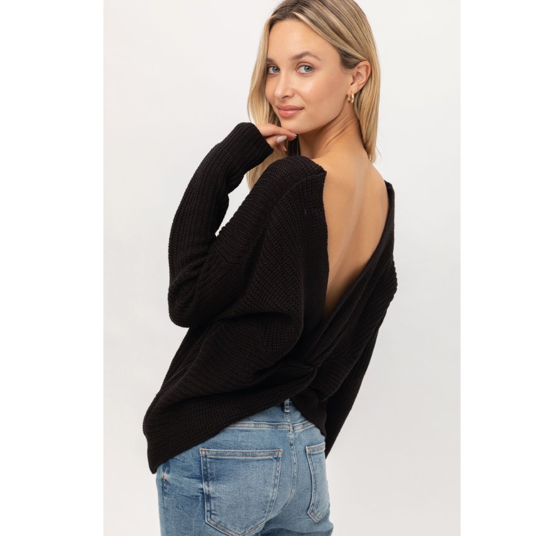 Twisted Back Sweater-Top-ClaudiaG-L-Black-Urbanheer