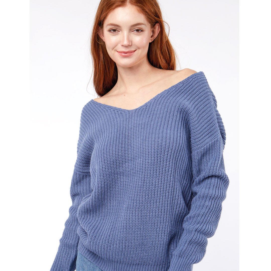 Twisted Back Sweater-Top-ClaudiaG-S-French Blue-Urbanheer