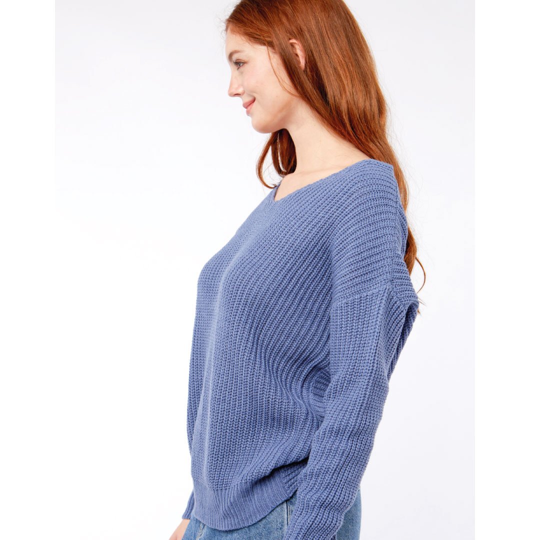 Twisted Back Sweater-Top-ClaudiaG-S-French Blue-Urbanheer
