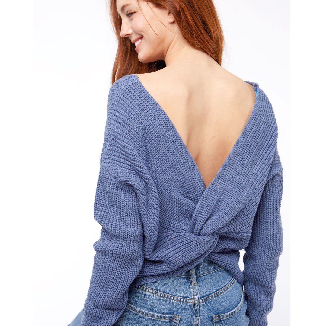 Twisted Back Sweater-Top-ClaudiaG-S-French Blue-Urbanheer