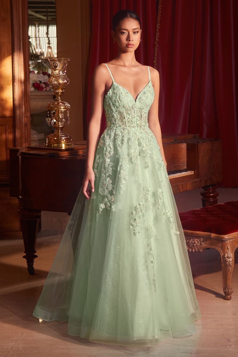Floral Appliqued Ball Gown-Nightgown-Tux-USA-2-Sage-Urbanheer