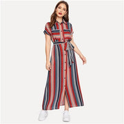 Colorful Striped Belted Hijab Shirt Dress-UHXV-Multi-XS-Urbanheer