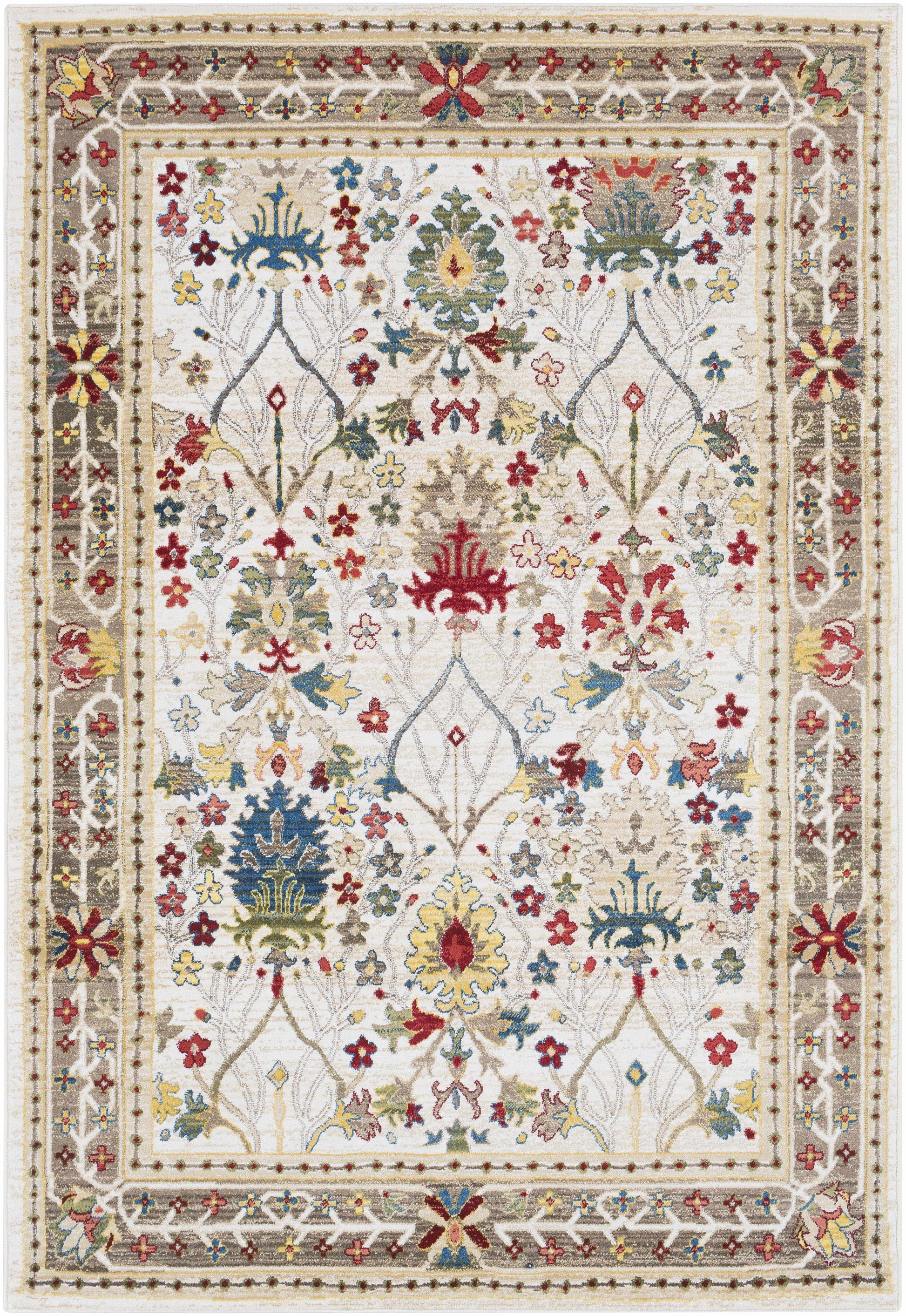 Neola White/Brown Damask Area Rug-Rugs-Hauteloom-7'10" x 9'10" Rectangle-Urbanheer