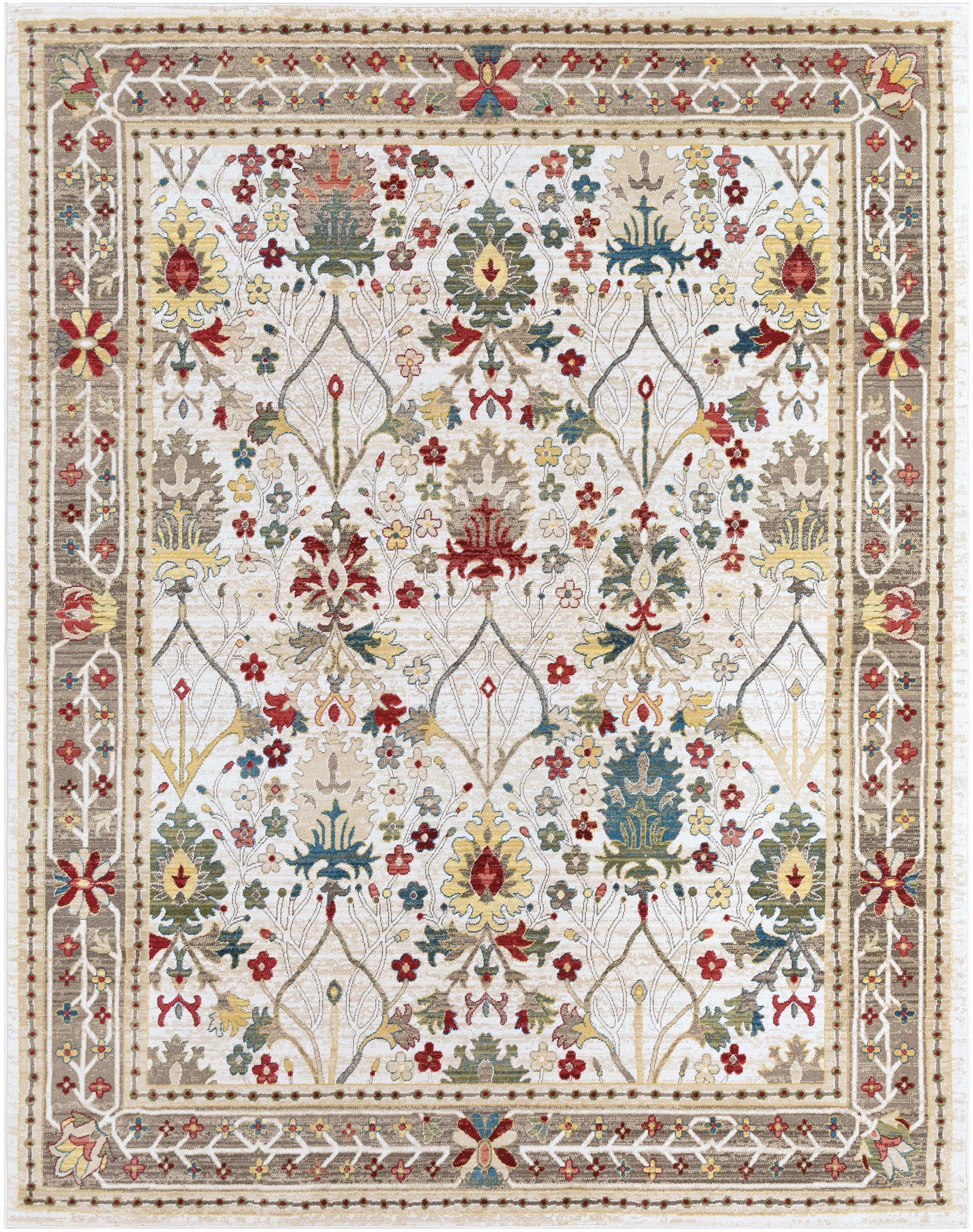 Neola White/Brown Damask Area Rug-Rugs-Hauteloom-2' x 2'11" Rectangle-Urbanheer