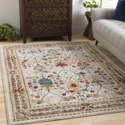 Neola White/Brown Damask Area Rug-Rugs-Hauteloom-2' x 2'11" Rectangle-Urbanheer
