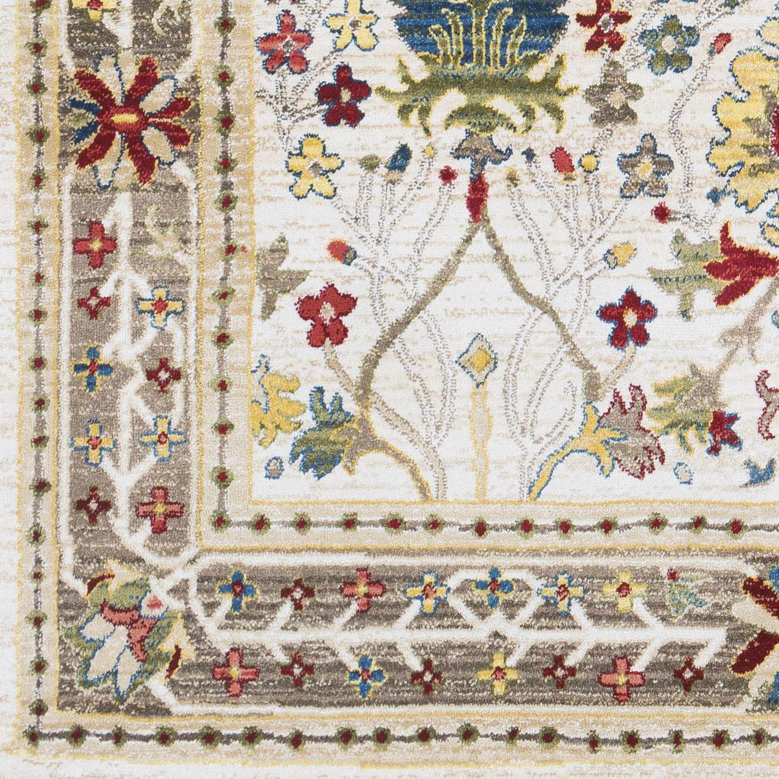 Neola White/Brown Damask Area Rug-Rugs-Hauteloom-2' x 2'11" Rectangle-Urbanheer