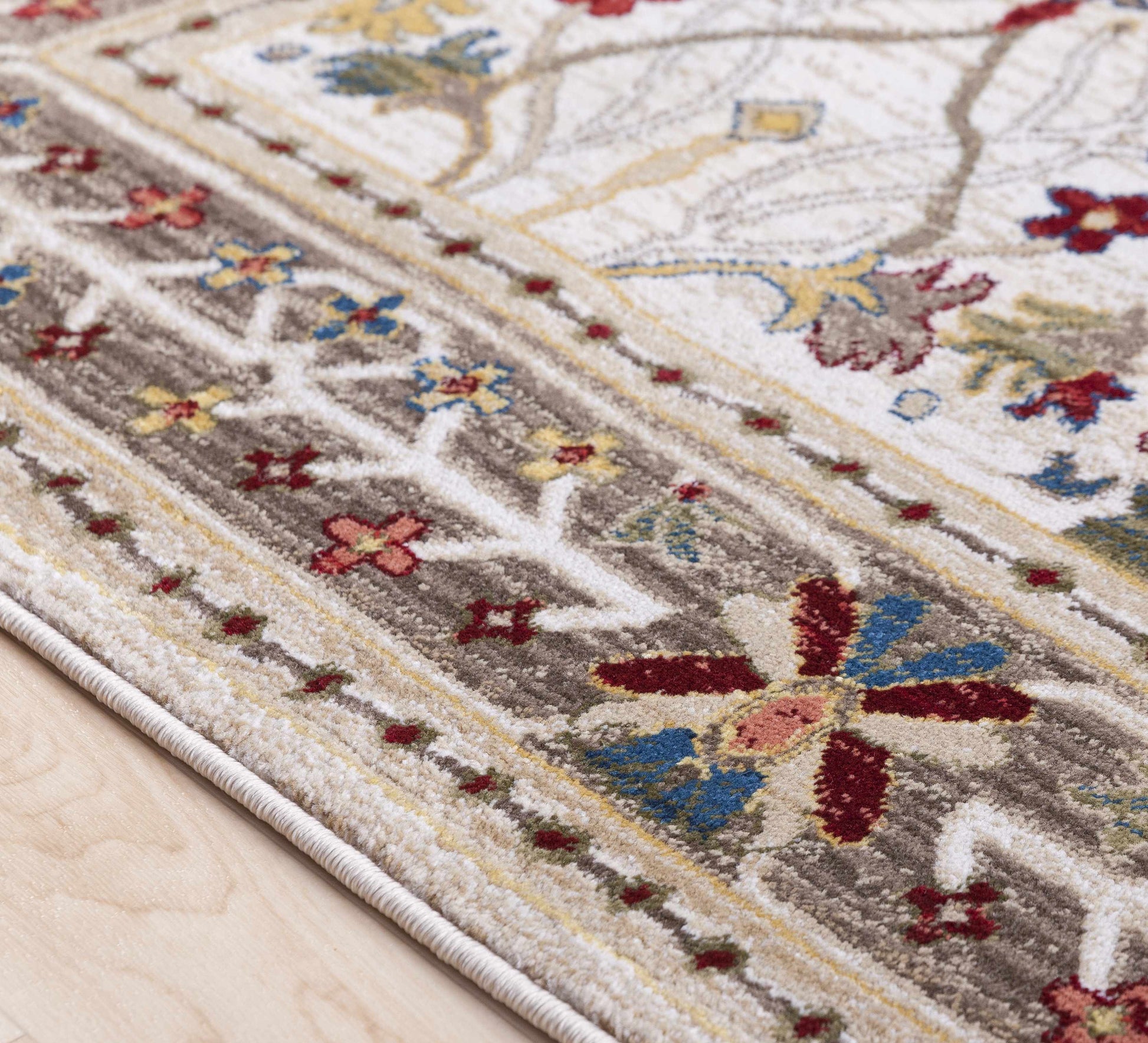 Neola White/Brown Damask Area Rug-Rugs-Hauteloom-2' x 2'11" Rectangle-Urbanheer