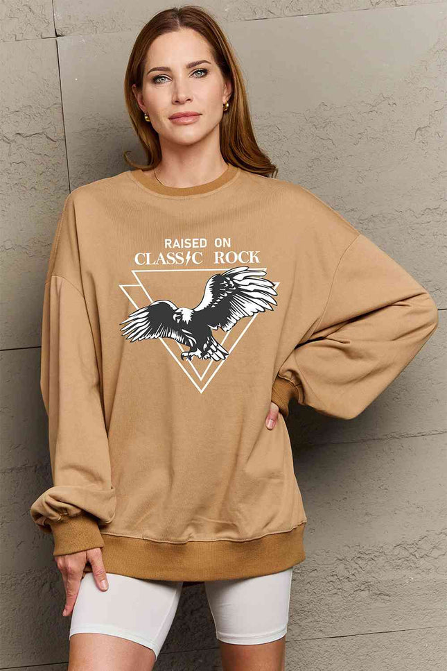 Simply Love Full Size Eagle Graphic Drop Shoulder Sweatshirt-UHX-Khaki-S-Urbanheer