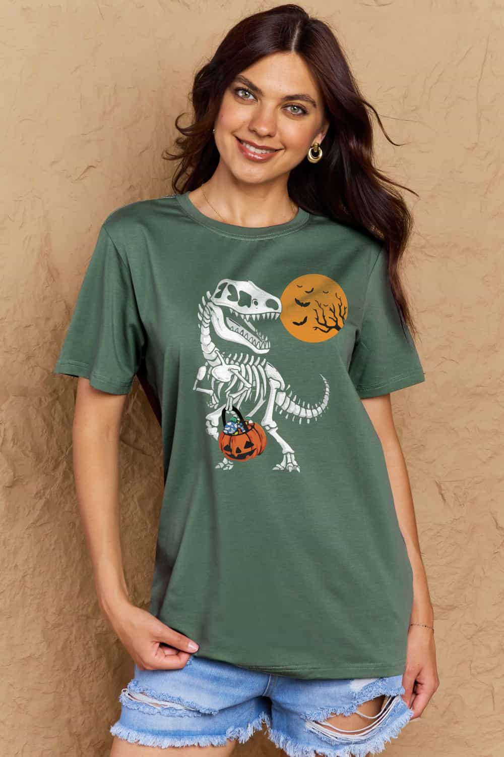 Simply Love Full Size Dinosaur Skeleton Graphic Cotton T-Shirt-Street 360-Black-S-Urbanheer